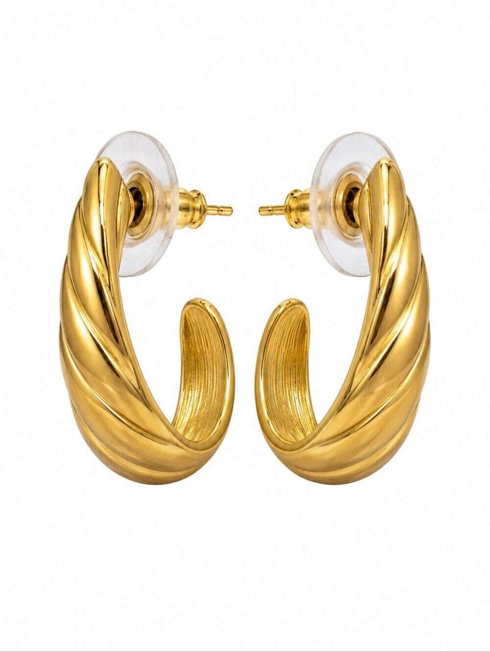 VTG 1990s Goldtone Swirl Half Hoop Post Earrings